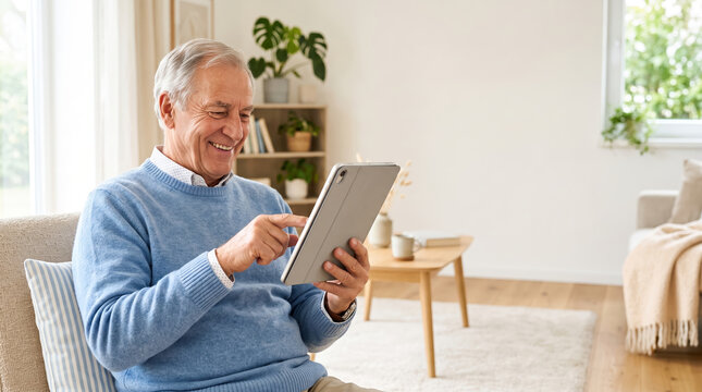Senior man engaged in a brain-training game for cognitive enhancement