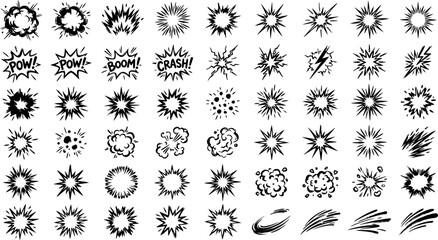 Comic book explosion and crash sound effects vector collection with explosion illustration creative isolated © RINA