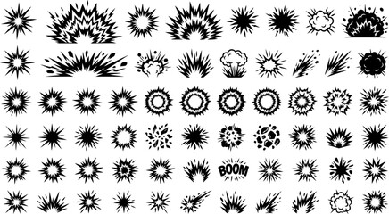Graphic collection of various hand drawn explosion and burst shapes with explosion illustration abstract © RINA