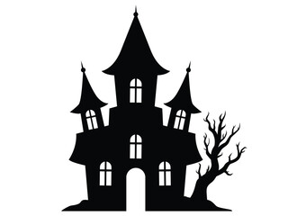 Fototapeta premium Abstract black silhouette of an old haunted Halloween house. Vector illustration isolated on a white background
