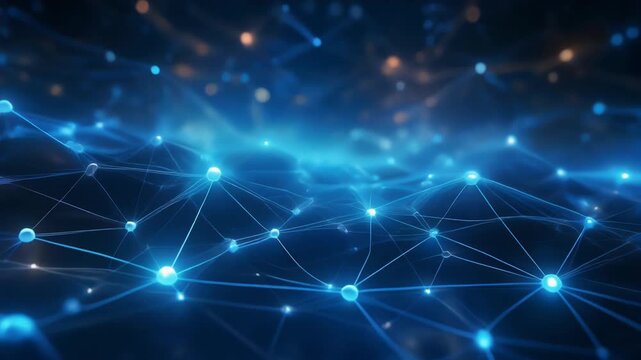 Glowing Blue Nodes Connected Across an Abstract AI Network
