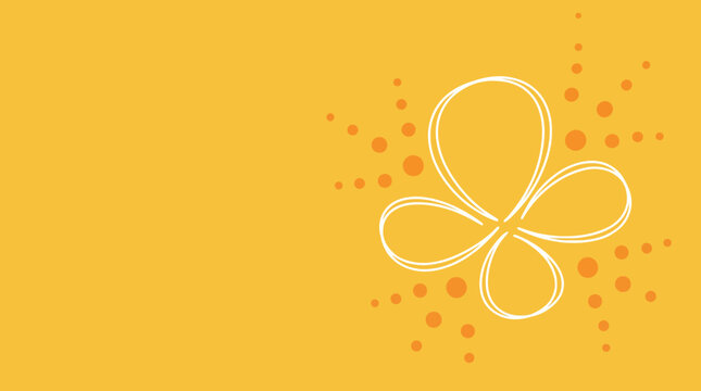 Vibrant yellow background with white flower design and orange dots decoration