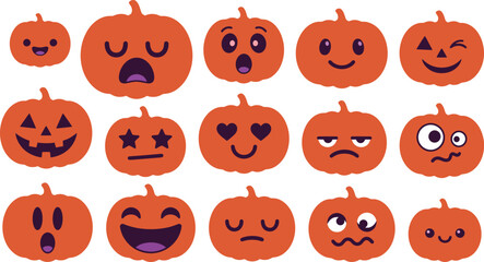 Naklejka premium Cute pumpkin faces collection halloween emoticons for festive designs