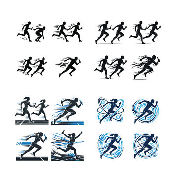 Collection of dynamic running silhouettes in various poses and styles And, international sports event, multi sport competition, athletics championship, sports tournament, Commonwealth Games	