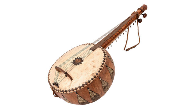 Traditional African musical string instrument kora acoustic folklore performance asset isolated on transparent background