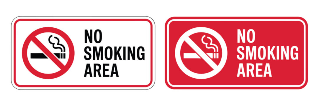 No Smoking Area Icon Set, cigarette prohibition symbols, red crossed smoking signs, health and safety warning icons, public place restriction, vector design