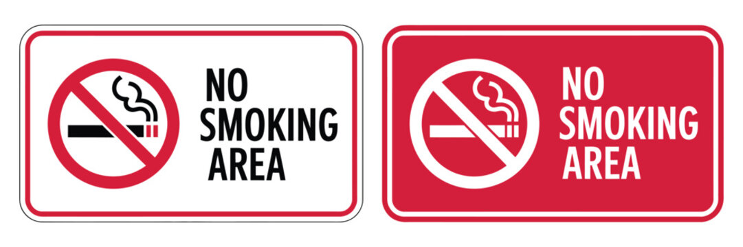 No Smoking Area Icon Set, cigarette prohibition symbols, red crossed smoking signs, health and safety warning icons, public place restriction, vector design