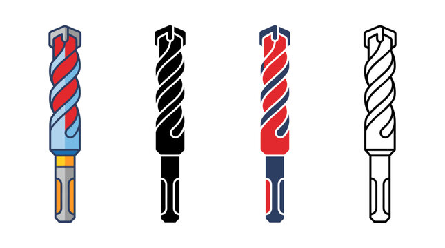 SDS Drill Bit Icon Rotary Hammer Drill Bit for Fast Concrete Masonry and Stone Drilling in Flat, Silhouette, Outline and Glyph Design