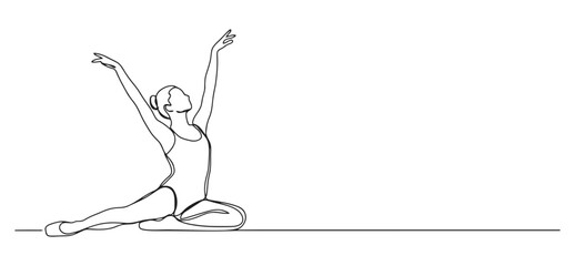 Minimalist continuous line art of a graceful female dancer posing with ballerina, movement © Stockline