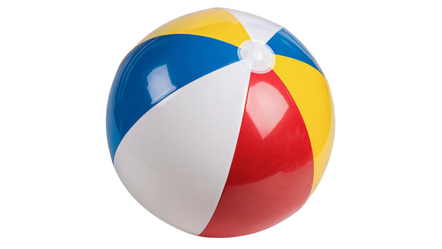 Colorful striped inflatable plastic beach ball summer vacation pool toy asset isolated on transparent background