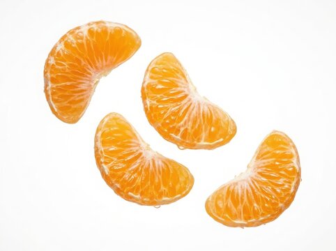 Fresh juicy orange mandarin segments arranged to show the bright citrus texture of peeled fruit pieces for healthy snack concepts isolated on white background