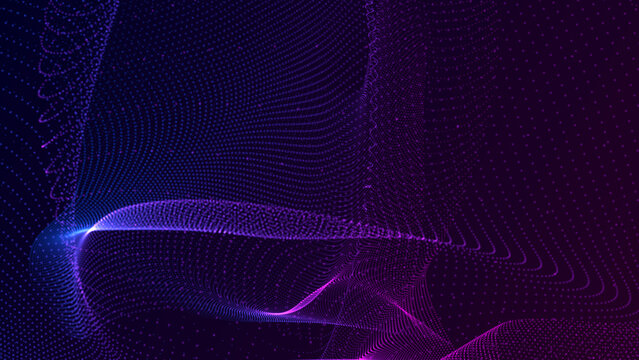 abstract blue and pink wave grid line dots flow , futuristic ai technology and science stream social media background