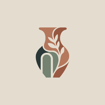 Minimalist Pottery Vase Leaf Logo Design