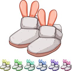 tiny baby booties cartoon. knit crochet, wool cotton, fleece handmade tiny baby booties sign colorful illustration © PikePicture