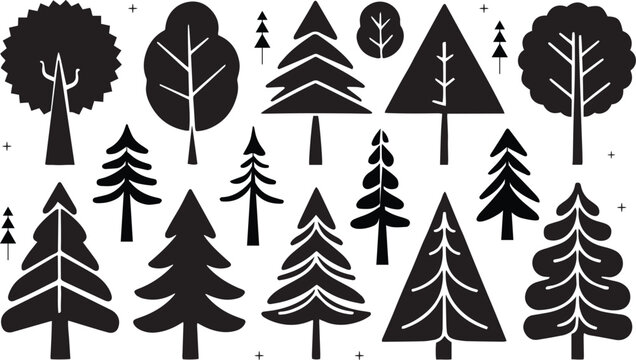 Modern Forest Tree Icons Bundle Minimal Tree Silhouettes Nature vector Clipart Collection