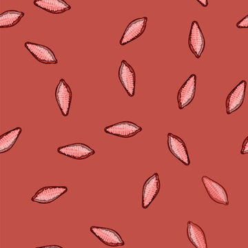 seamless pattern Parasite structure presenting internal anatomy of a fluke, illustrating biological characteristics of a parasitic organism in medical and educational contexts