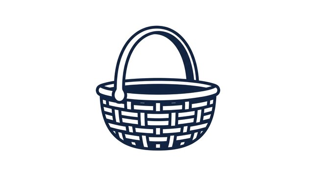 A simple vector illustration of a traditional woven picnic or shopping basket with a single handle