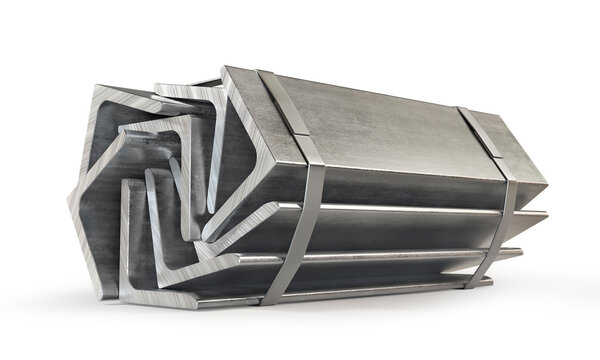 Bundle of Steel C Channels Isolated on White Background, 3D Render