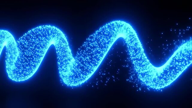 A glowing, winding stream of blue particles against a dark background, suggesting energy