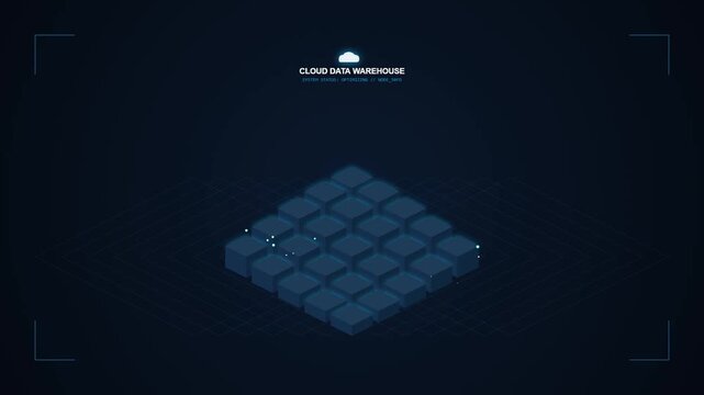Isometric cloud data warehouse server node processing digital information