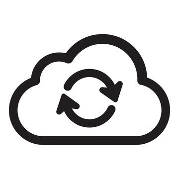 Cloud computing sync icon with circular arrows on white background icon