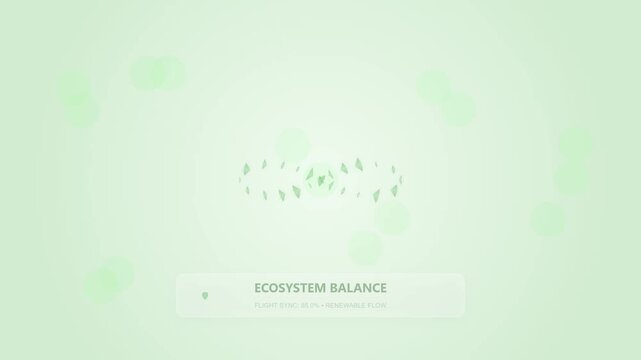 Digital Ecosystem Balance Animation with Floating Leaves and Data Interface