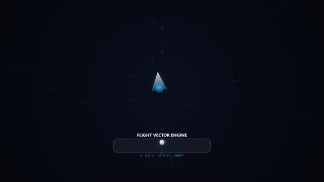 Futuristic HUD interface displaying a flight vector engine navigation map