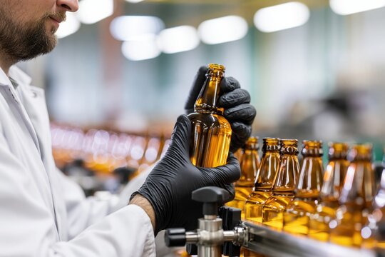 The Bottling Process in a Modern Brewery on an Automated Conveyor