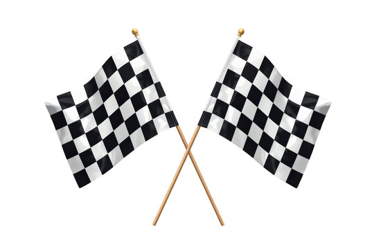 Black and white checkered flags crossing, representing win, success, competition, and reaching the finish line