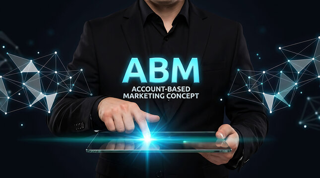 Businessman touching digital tablet with account based marketing ABM concept