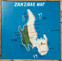 Ręcznie malowana mapa Zanzibaru Tanzania © kubikactive