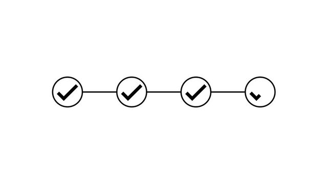 Animated 4 step infographic process with check mark icon. infographic step by step process icon animation on white background, step process success with check marks.