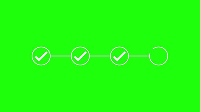 Animated 4 step infographic process with check mark icon. infographic step by step process icon animation on green background, step process success with check marks.