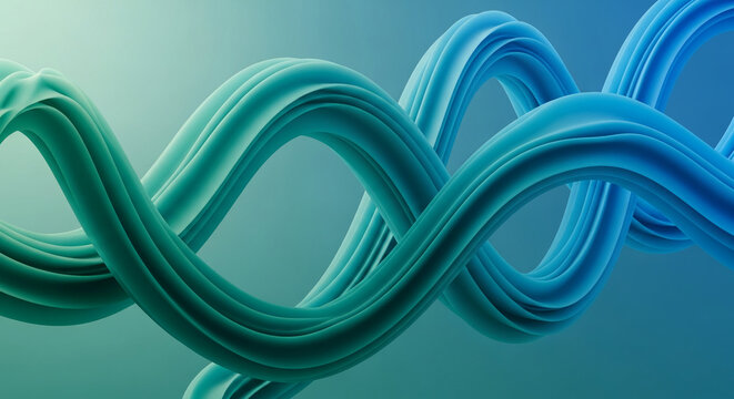 Smooth, flowing ribbons of teal and blue morphing into one another, representing fluidity, connection, and abstract organic growth, ideal for science or technology themes