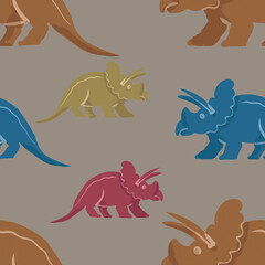 Hand drawn cute dinosaurs collection. Prehistoric animal characters set with t-rex and triceratops sketch. Seamless pattern background with cartoon jurassic reptile illustration isolated © Paint_art
