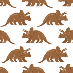 Hand drawn cute dinosaurs collection. Prehistoric animal characters set with t-rex and triceratops sketch. Seamless pattern background with cartoon jurassic reptile illustration isolated © Paint_art