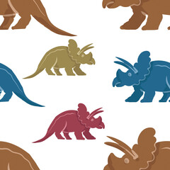 Hand drawn cute dinosaurs collection. Prehistoric animal characters set with t-rex and triceratops sketch. Seamless pattern background with cartoon jurassic reptile illustration isolated © Paint_art