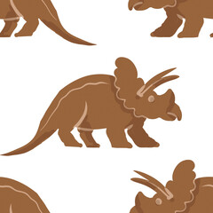 Hand drawn cute dinosaurs collection. Prehistoric animal characters set with t-rex and triceratops sketch. Seamless pattern background with cartoon jurassic reptile illustration isolated © Paint_art