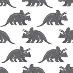 Hand drawn cute dinosaurs collection. Prehistoric animal characters set with t-rex and triceratops sketch. Seamless pattern background with cartoon jurassic reptile illustration isolated © Paint_art