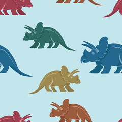 Hand drawn cute dinosaurs collection. Prehistoric animal characters set with t-rex and triceratops sketch. Seamless pattern background with cartoon jurassic reptile illustration isolated © Paint_art