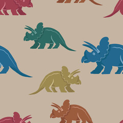 Hand drawn cute dinosaurs collection. Prehistoric animal characters set with t-rex and triceratops sketch. Seamless pattern background with cartoon jurassic reptile illustration isolated © Paint_art