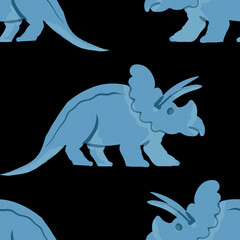 Hand drawn cute dinosaurs collection. Prehistoric animal characters set with t-rex and triceratops sketch. Seamless pattern background with cartoon jurassic reptile illustration isolated © Paint_art