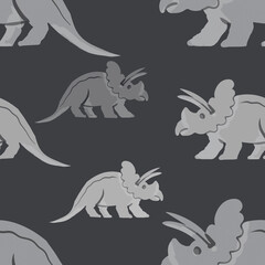 Hand drawn cute dinosaurs collection. Prehistoric animal characters set with t-rex and triceratops sketch. Seamless pattern background with cartoon jurassic reptile illustration isolated © Paint_art