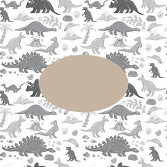 Hand drawn cute dinosaurs collection. Prehistoric animal characters set with t-rex and triceratops sketch. Seamless pattern background with cartoon jurassic reptile illustration isolated © Paint_art