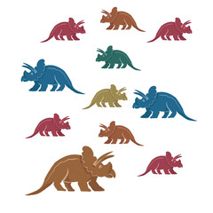 Hand drawn cute dinosaurs collection. Prehistoric animal characters set with t-rex and triceratops sketch. Seamless pattern background with cartoon jurassic reptile illustration isolated © Paint_art