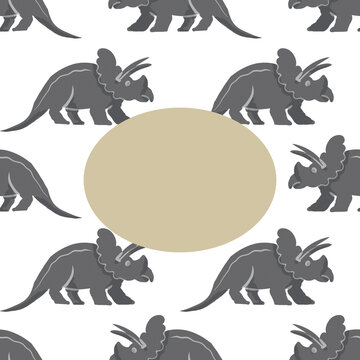 Hand drawn cute dinosaurs collection. Prehistoric animal characters set with t-rex and triceratops sketch. Seamless pattern background with cartoon jurassic reptile illustration isolated