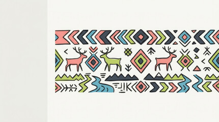 Obraz premium Chukchi Textile Stripe Doodle. Isolated doodle of a bold Chukchi textile stripe motif with marker outlines and solid color blocks against a clean ligh