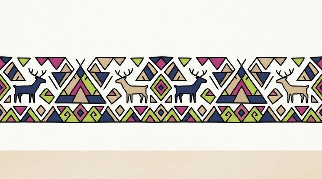 Chukcha Textile Stripe Doodle. Isolated doodle of a bold Chukcha textile stripe motif with marker outlines and solid color blocks on a light surface