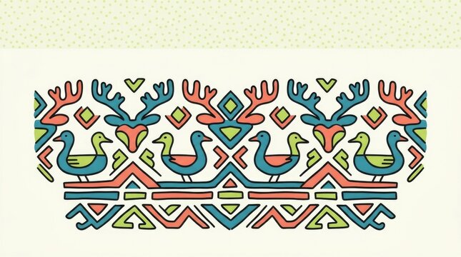 Chukot Decorative Motif In Doodle. Isolated Chukot decorative motif drawn with thick marker outlines and flat color blocks on a light background
