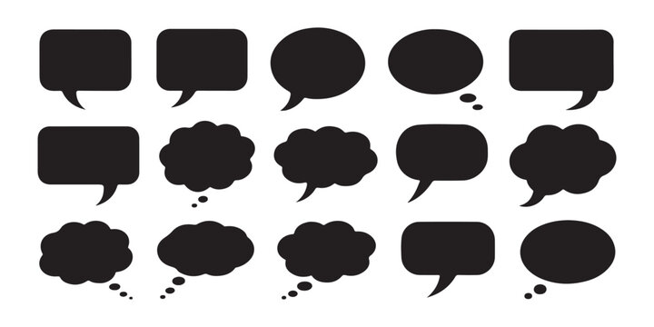 Communication bubble silhouette icons set for comic dialogue and chat on transparent background vector.